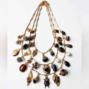 NWT ZARA 3-Pack of Charm Necklaces w/ Bug & Leaf Charms Golden-colored 1856/396